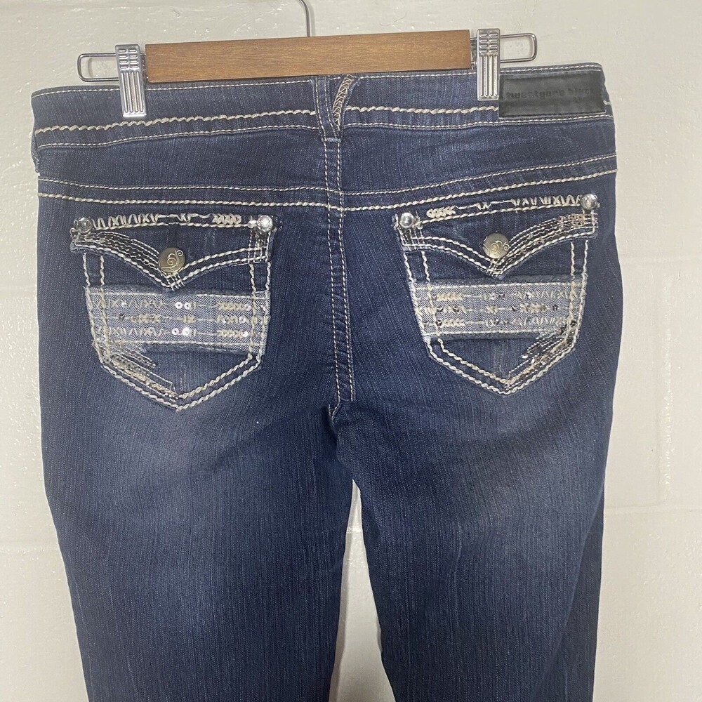 Twenty One Black Skinny Boot Jean Women 7/8 Medium Wash Blue Denim distressed - Picture 5 of 15